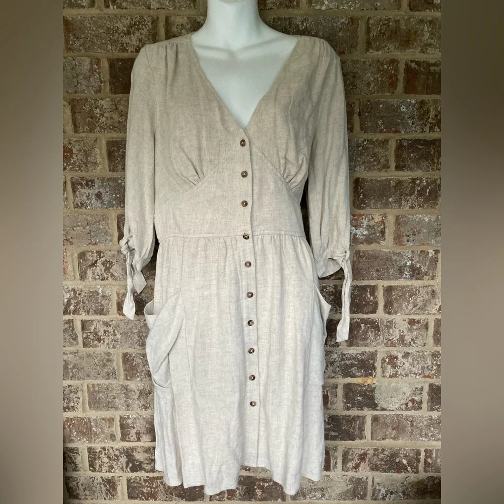 Anthropologie Beige Button-Front Mini Dress